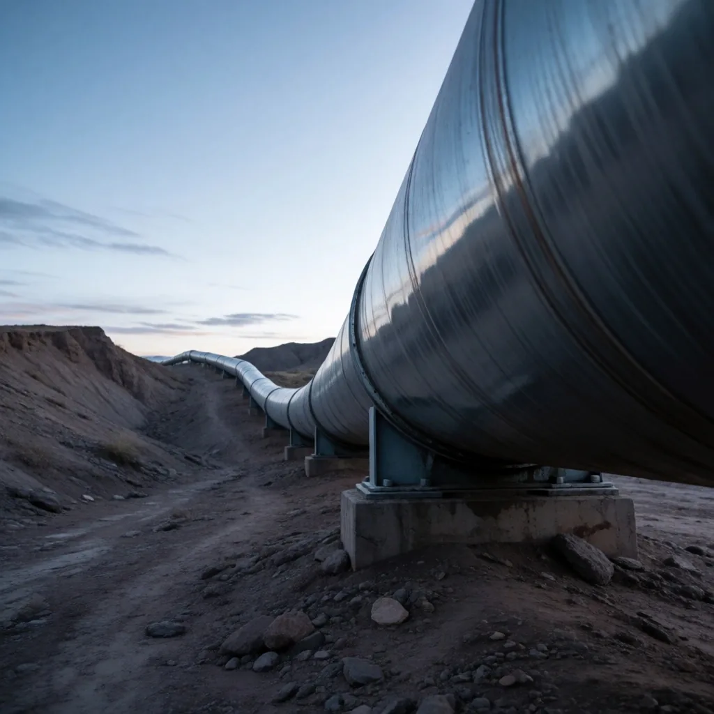 Gasoducto de acero atravesando el paisaje patagónico